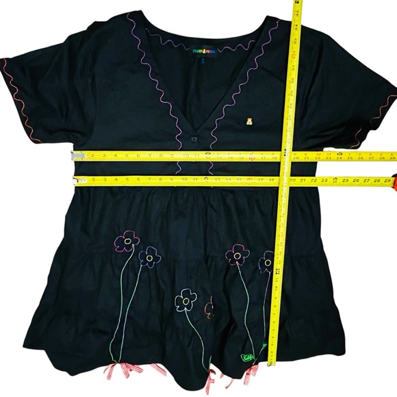 Teddy Fresh Bouquer Dress Black Babydoll Tiered Embroidery Color Floral XL NWOT - Picture 11 of 14